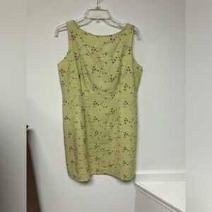 Sheri Martin Petite Dress, Chartreuse with pink & Green embroidered flowers, 12P